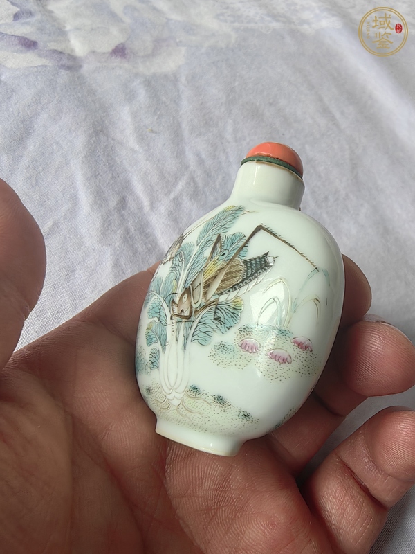 古玩陶瓷道光粉彩草蟲紋煙壺真品鑒賞圖