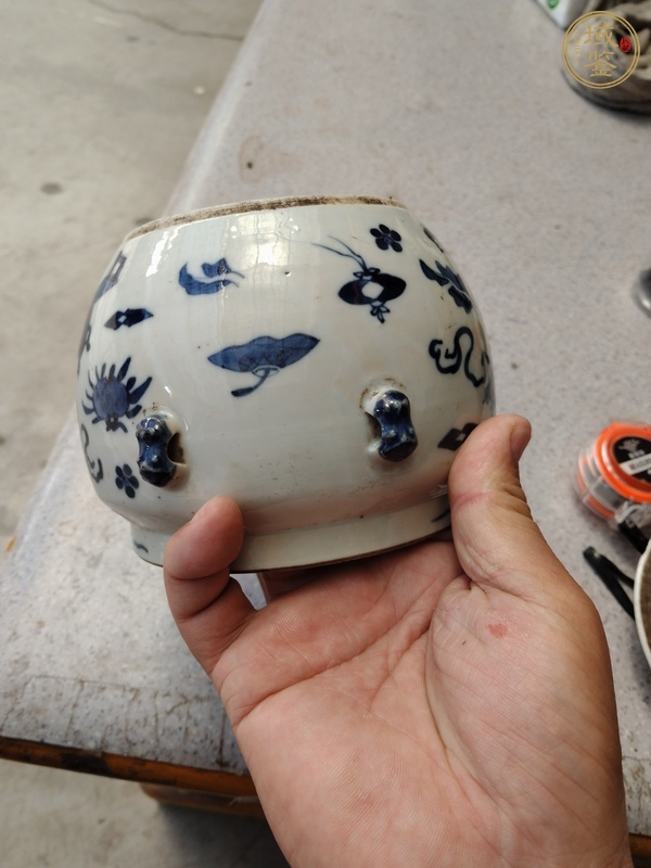古玩陶瓷晚清青花雜寶紋粥罐真品鑒賞圖