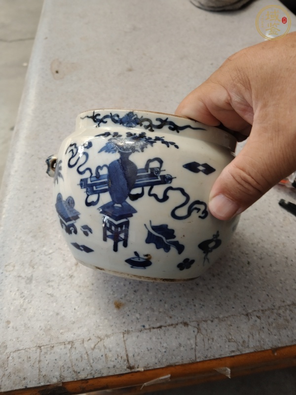 古玩晚清青花雜寶紋粥罐真品鑒賞圖