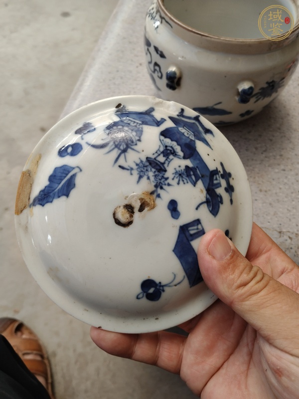 古玩陶瓷晚清青花雜寶紋粥罐真品鑒賞圖