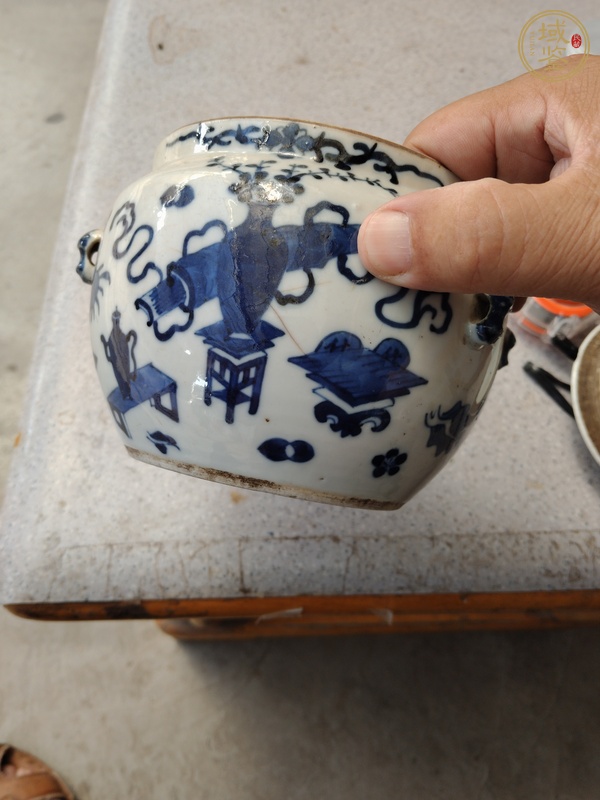 古玩陶瓷晚清青花雜寶紋粥罐真品鑒賞圖