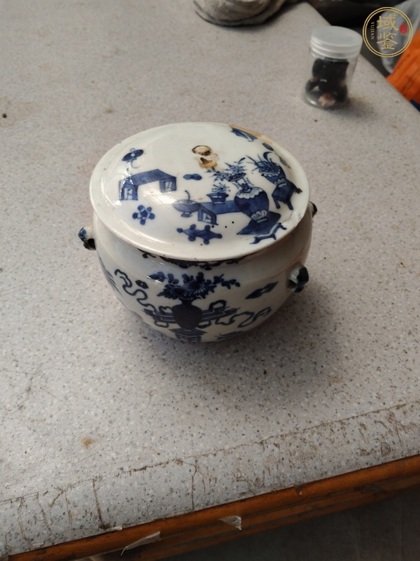 古玩陶瓷晚清青花雜寶紋粥罐真品鑒賞圖
