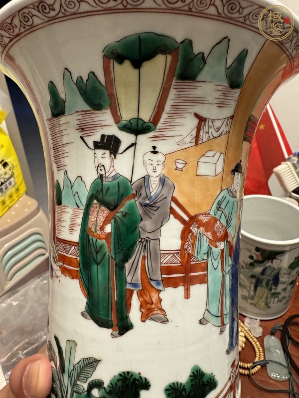 古玩五彩人物故事紋花觚真品鑒賞圖