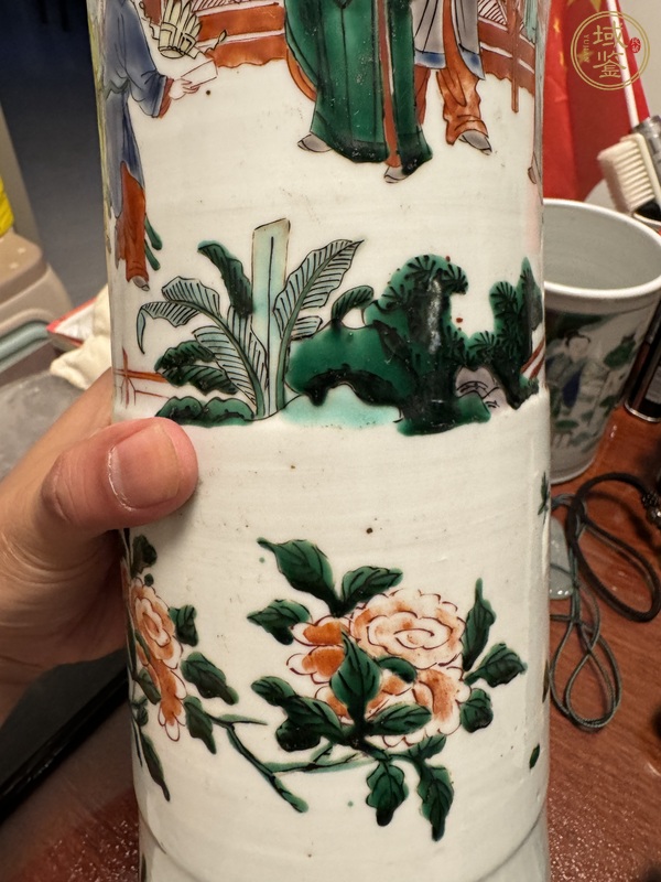 古玩陶瓷五彩人物故事紋花觚真品鑒賞圖