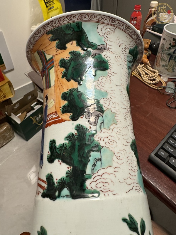 古玩陶瓷五彩人物故事紋花觚真品鑒賞圖