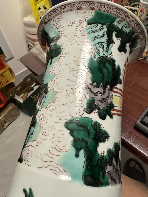 古玩陶瓷五彩人物故事紋花觚真品鑒賞圖