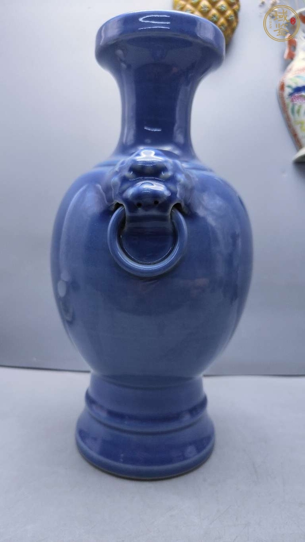 古玩陶瓷藍釉盤口瓶真品鑒賞圖