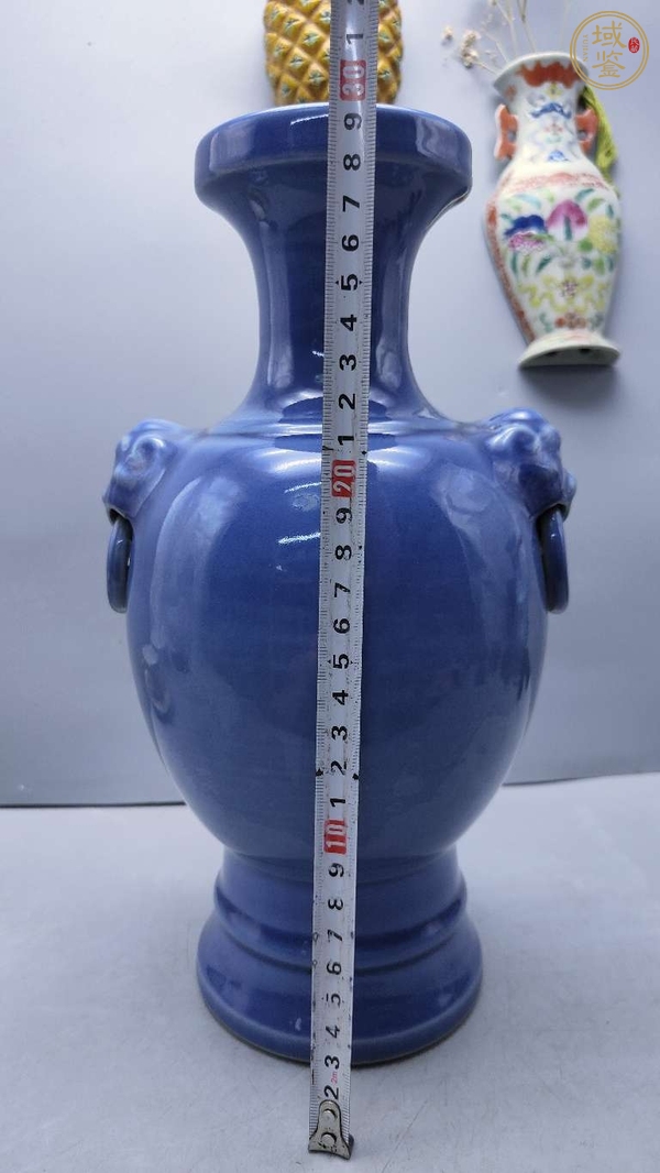 古玩陶瓷藍釉盤口瓶真品鑒賞圖