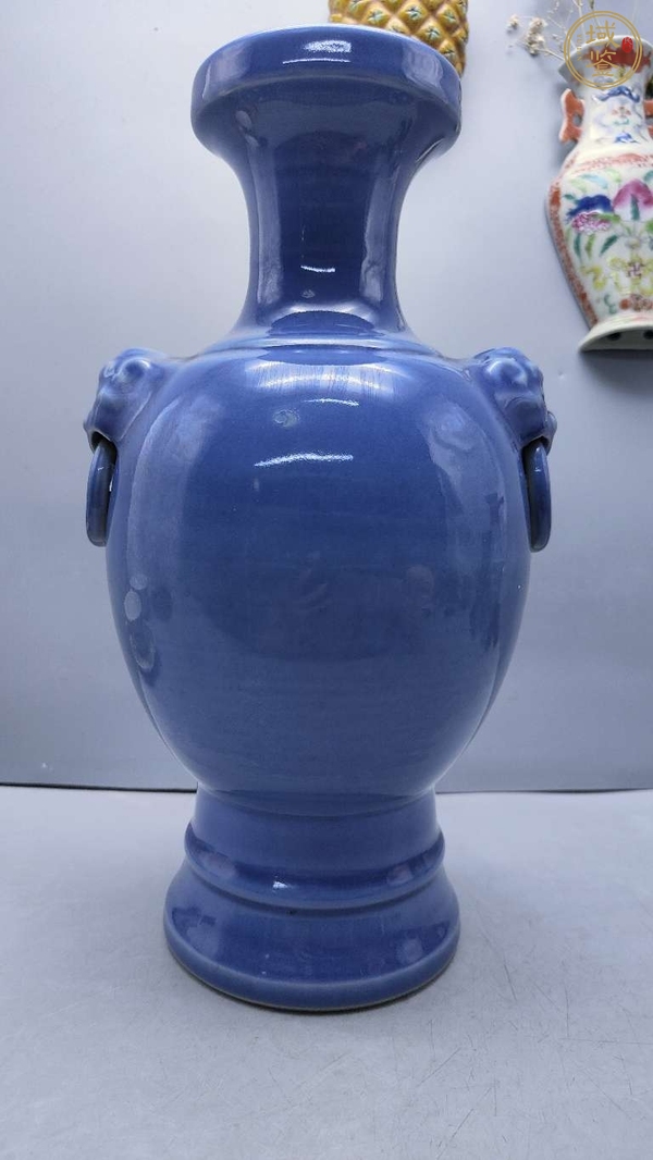古玩陶瓷藍釉盤口瓶真品鑒賞圖