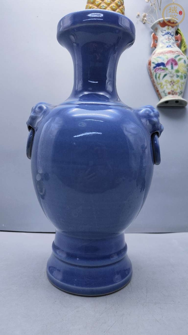 古玩陶瓷藍釉盤口瓶真品鑒賞圖