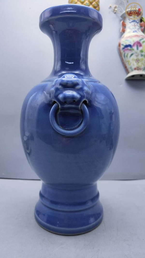 古玩陶瓷藍釉盤口瓶真品鑒賞圖