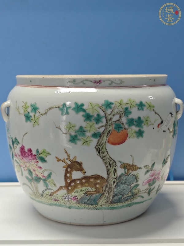 古玩陶瓷鶴鹿同春河清海晏粉彩四系粥罐真品鑒賞圖