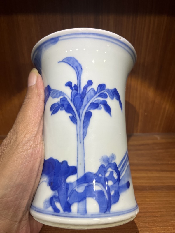 古玩陶瓷仕女紋青花束腰筆筒拍賣，當前價格35000元