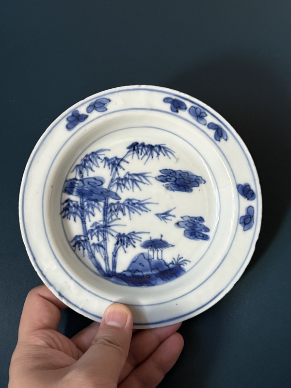 古玩陶瓷明·天啟細路青花竹節紋賞盤拍賣，當前價格980元