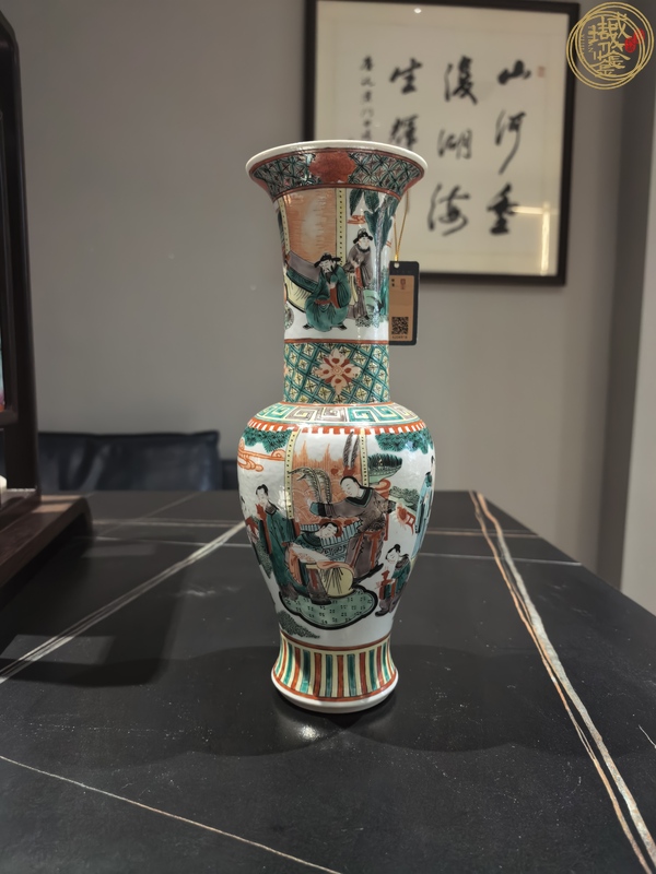 古玩陶瓷五彩人物故事紋花觚真品鑒賞圖