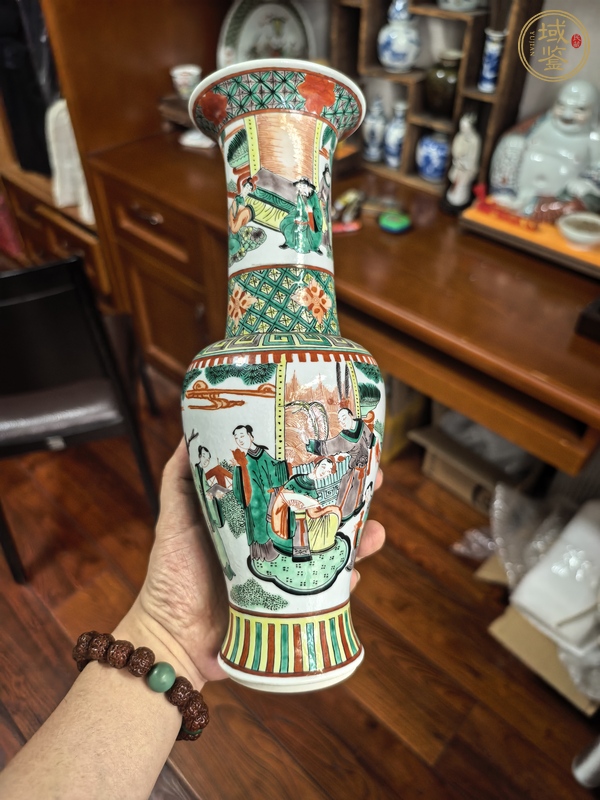 古玩陶瓷五彩人物故事紋花觚真品鑒賞圖