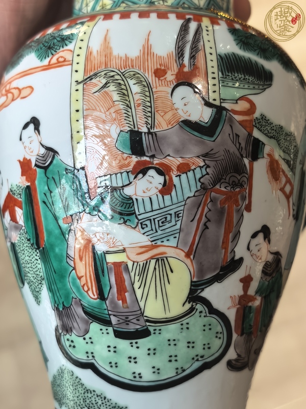 古玩陶瓷五彩人物故事紋花觚真品鑒賞圖