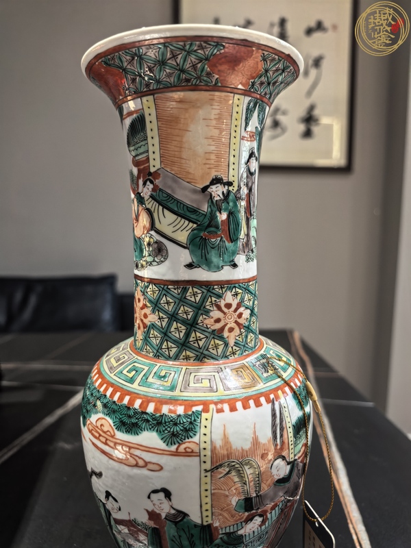 古玩陶瓷五彩人物故事紋花觚真品鑒賞圖