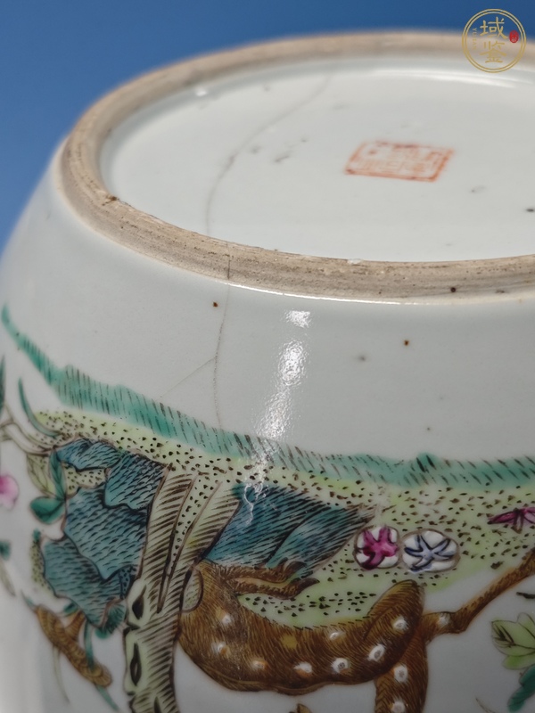 古玩陶瓷鶴鹿同春河清海晏粉彩四系粥罐真品鑒賞圖