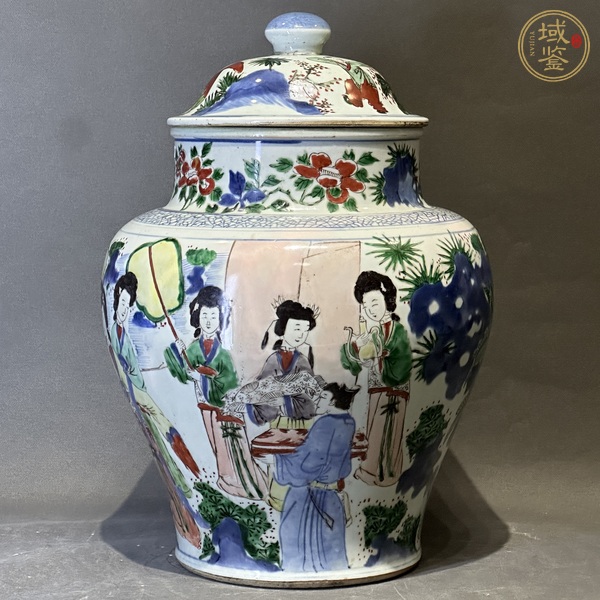 古玩陶瓷清順治 青花五彩人物紋將軍罐真品鑒賞圖
