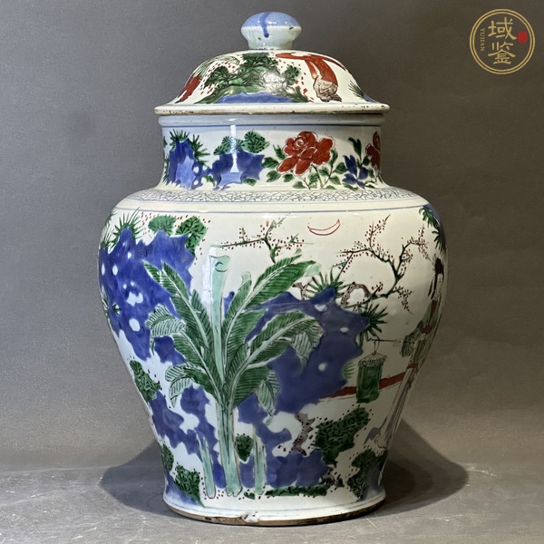 古玩陶瓷清順治 青花五彩人物紋將軍罐真品鑒賞圖