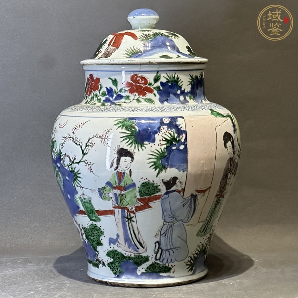 古玩陶瓷清順治 青花五彩人物紋將軍罐真品鑒賞圖