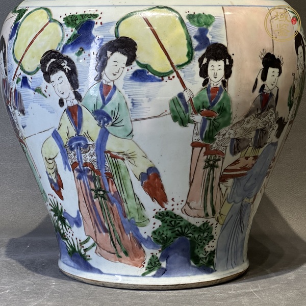 古玩陶瓷清順治 青花五彩人物紋將軍罐真品鑒賞圖