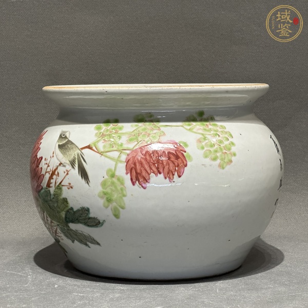 古玩陶瓷淺絳花鳥紋缸真品鑒賞圖
