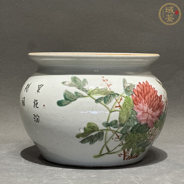 古玩陶瓷淺絳花鳥紋缸真品鑒賞圖