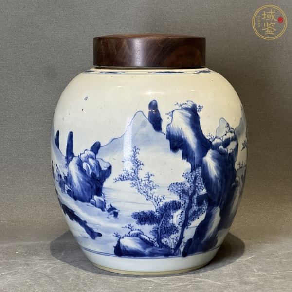 古玩陶瓷青花山水紋罐真品鑒賞圖