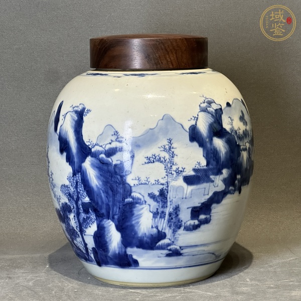 古玩陶瓷青花山水紋罐真品鑒賞圖