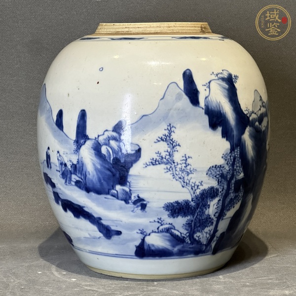 古玩陶瓷青花山水紋罐真品鑒賞圖