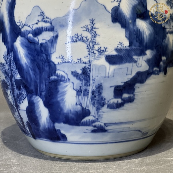 古玩陶瓷青花山水紋罐真品鑒賞圖