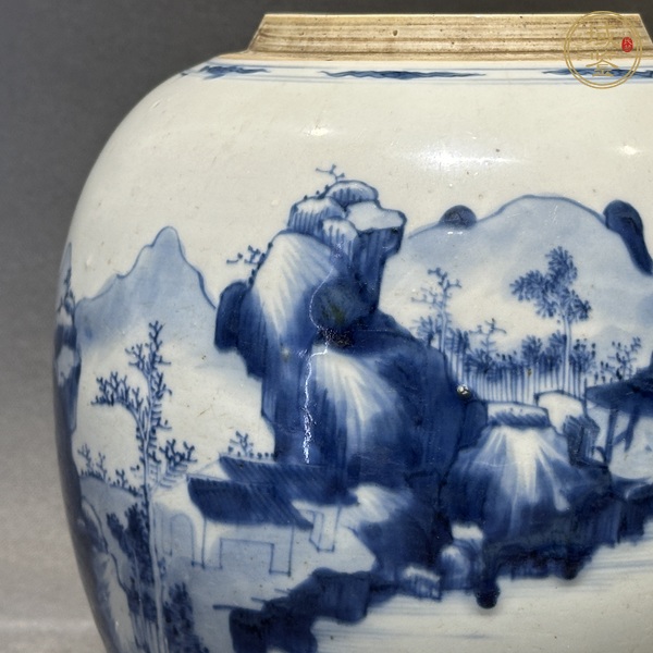 古玩陶瓷青花山水紋罐真品鑒賞圖