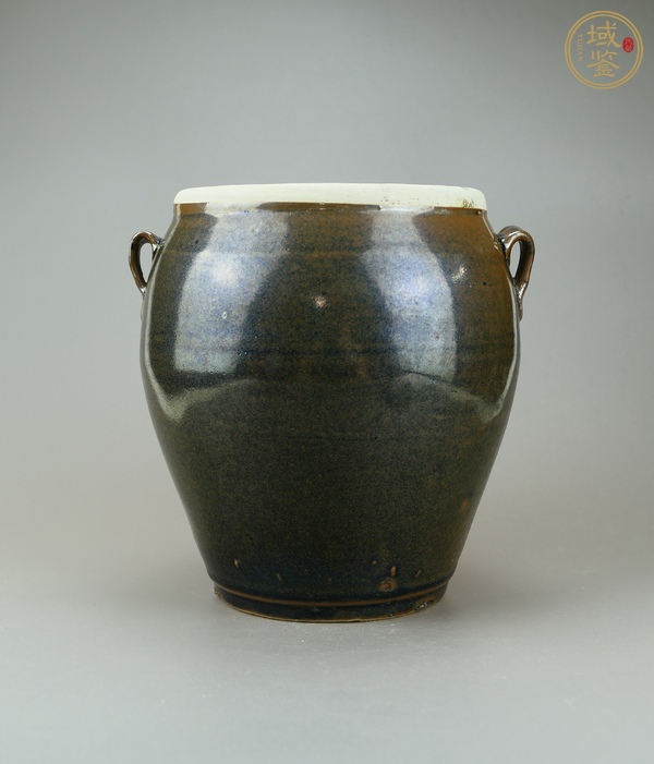 古玩陶瓷耀州窯白覆輪窯變釉雙系罐真品鑒賞圖