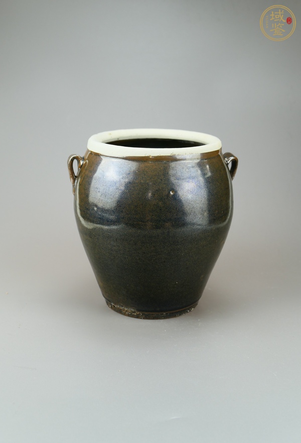 古玩陶瓷耀州窯白覆輪窯變釉雙系罐真品鑒賞圖