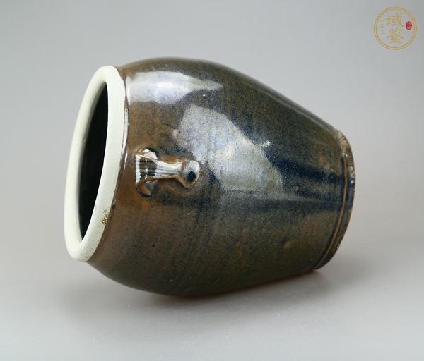 古玩陶瓷耀州窯白覆輪窯變釉雙系罐真品鑒賞圖