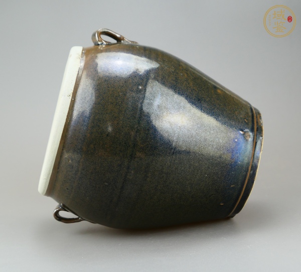 古玩陶瓷耀州窯白覆輪窯變釉雙系罐真品鑒賞圖