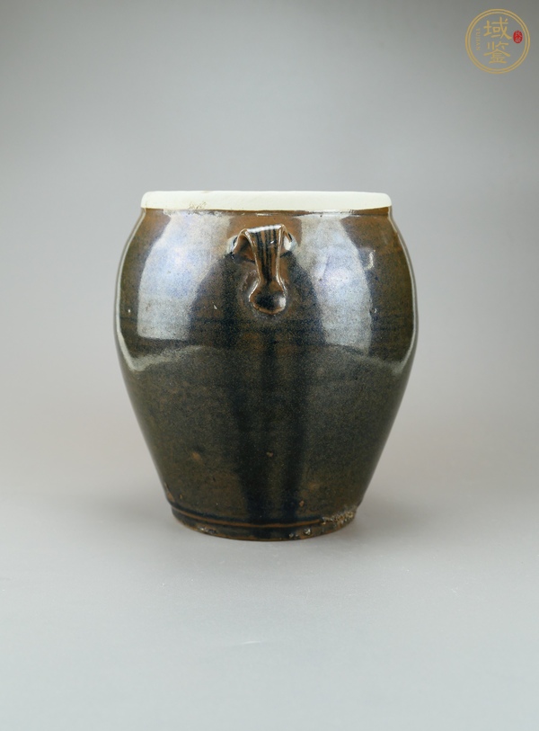 古玩陶瓷耀州窯白覆輪窯變釉雙系罐真品鑒賞圖