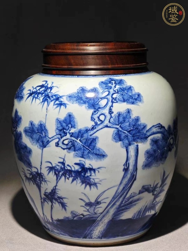 古玩陶瓷歲寒三友松竹梅青花罐真品鑒賞圖