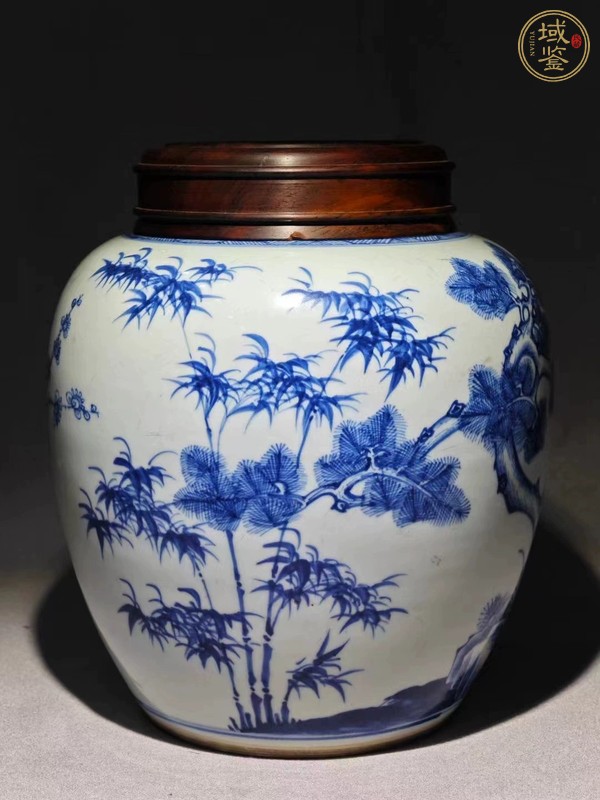 古玩陶瓷歲寒三友松竹梅青花罐真品鑒賞圖