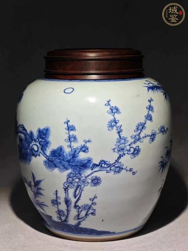 古玩陶瓷歲寒三友松竹梅青花罐真品鑒賞圖