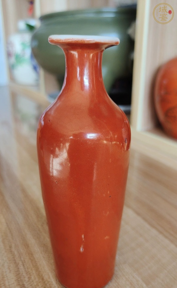 古玩陶瓷珊瑚紅釉柳葉瓶真品鑒賞圖