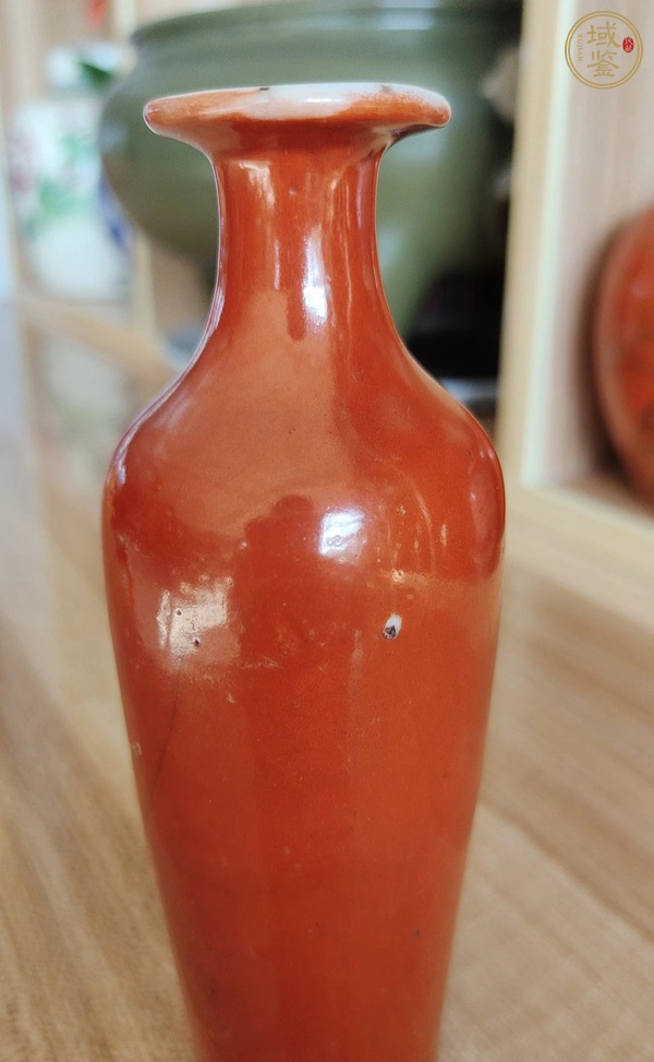 古玩陶瓷珊瑚紅釉柳葉瓶真品鑒賞圖