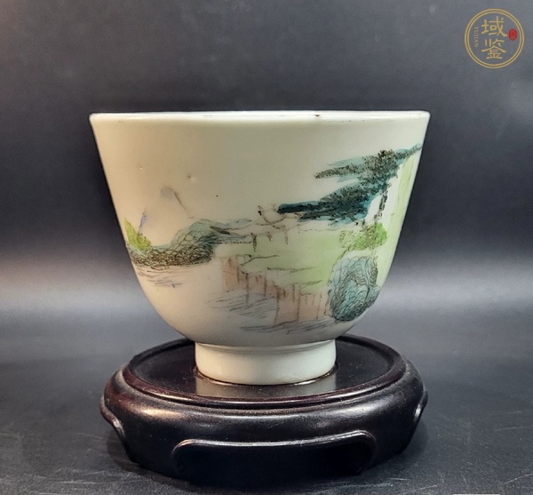 古玩陶瓷民國 青綠山水紋杯真品鑒賞圖