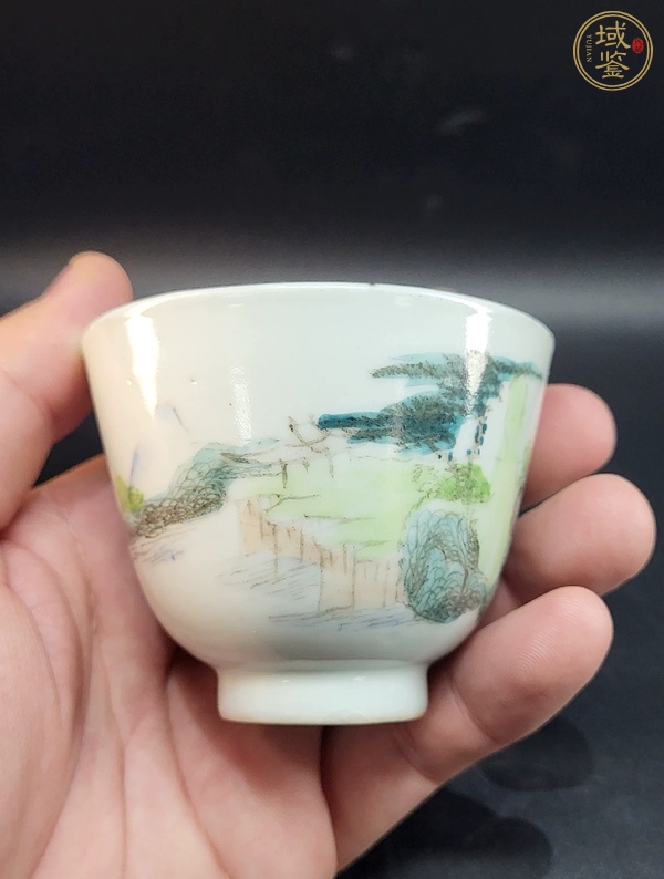 古玩陶瓷民國(guó) 青綠山水紋杯真品鑒賞圖
