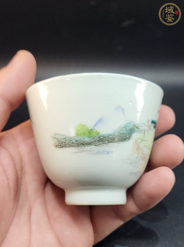 古玩陶瓷民國 青綠山水紋杯真品鑒賞圖