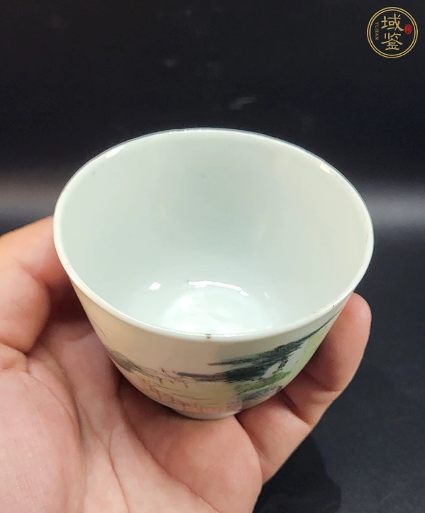 古玩陶瓷民國 青綠山水紋杯真品鑒賞圖