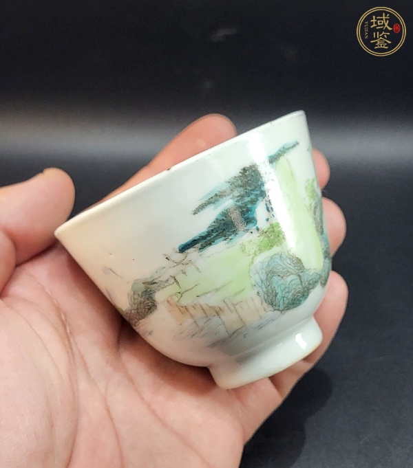 古玩陶瓷民國 青綠山水紋杯真品鑒賞圖