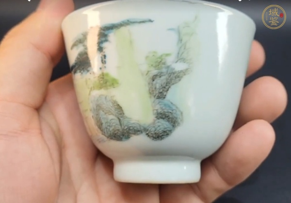 古玩陶瓷民國 青綠山水紋杯真品鑒賞圖